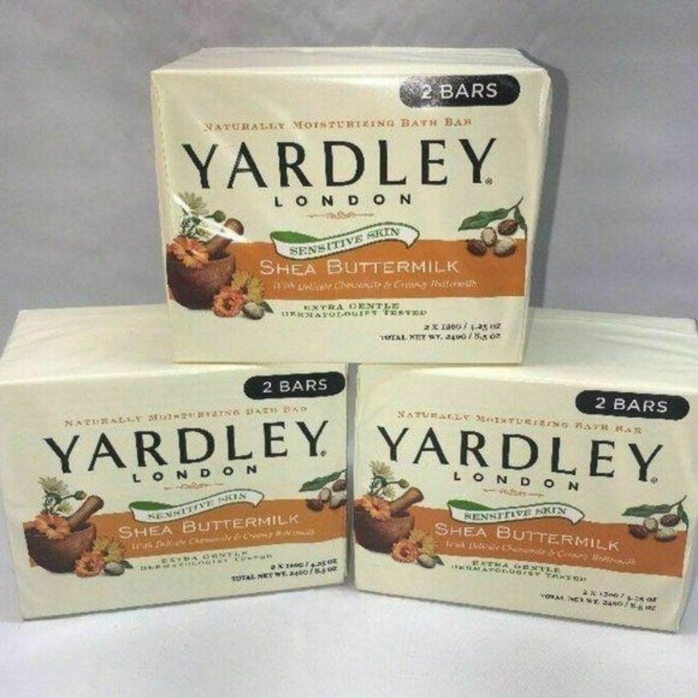 Yardley SHEA BUTTERMILK Chamomile  4.5oz ‎ Sensitive Skin 6 bars of soap